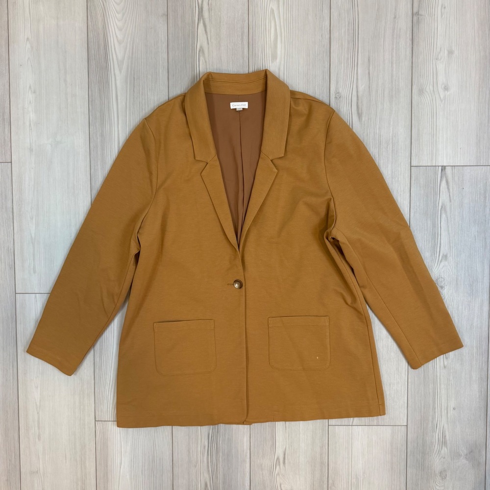Garnet Hill Camel Brown Tencel Wool Blend Knit Blazer Jacket Size 18 45244 READ